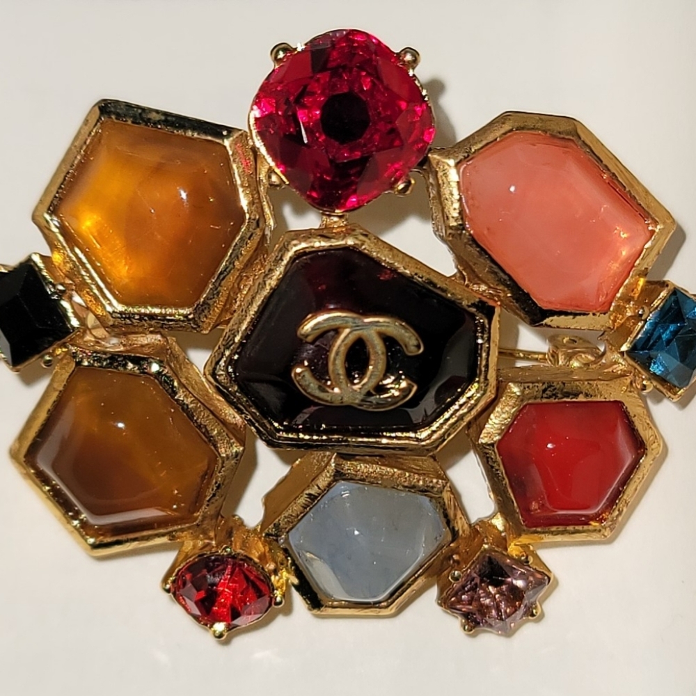 Chanel multi stone brooch
